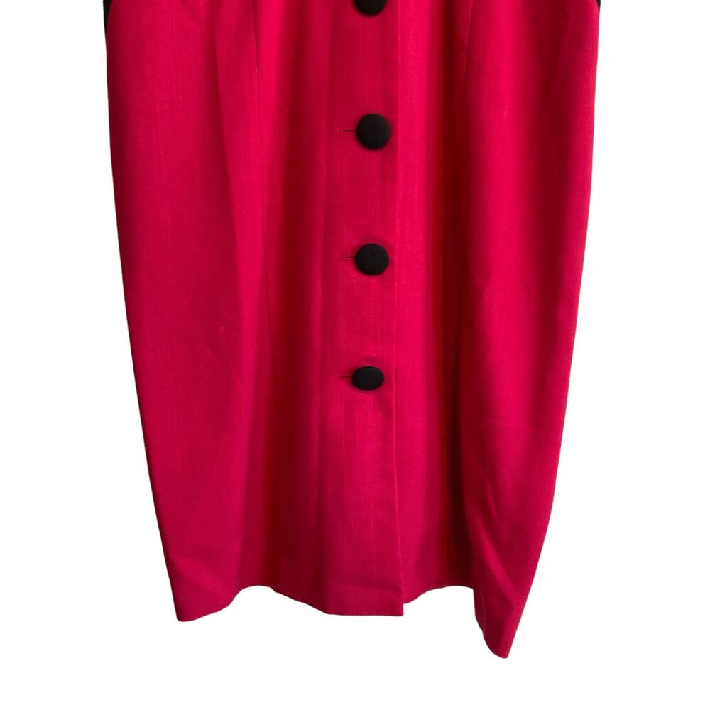 Vintage 80s Pink Black Cloth Button Collar V Neck Boxy Oversize Dress Sz Medium - Picture 9 of 16